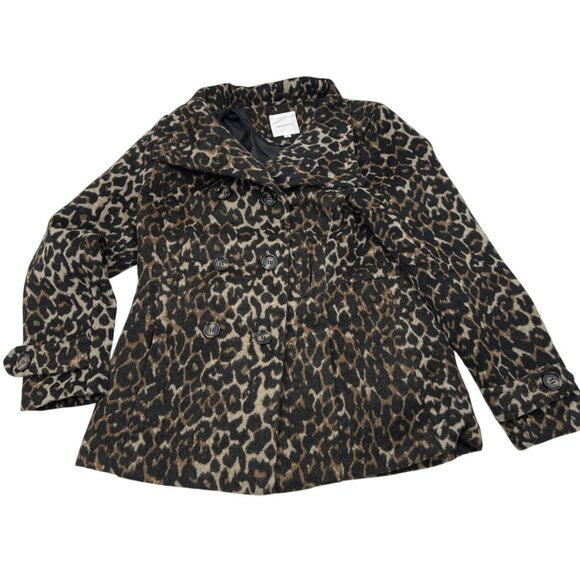 Womens Large Leopard Print Double-Breasted Peacoat By Thread & Supply - Picture 1 of 5